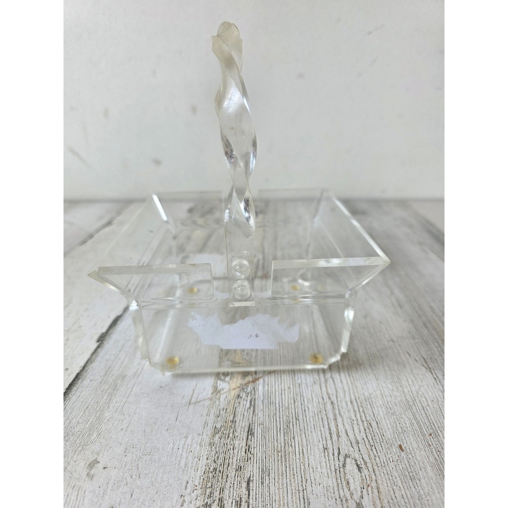 Vintage lucite napkin caddy‎ Basket Easter spring white clear decor